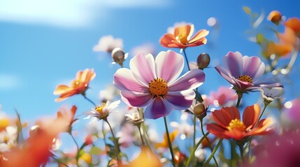 Fototapeta na wymiar Colorful flower on blue sky background