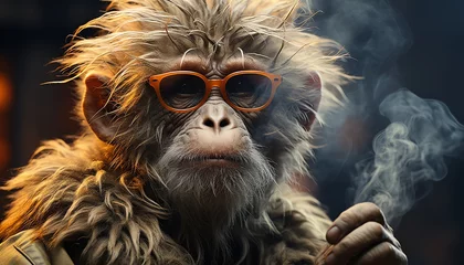 Foto op Plexiglas a smoking monkey wearing glasses © greenleaf