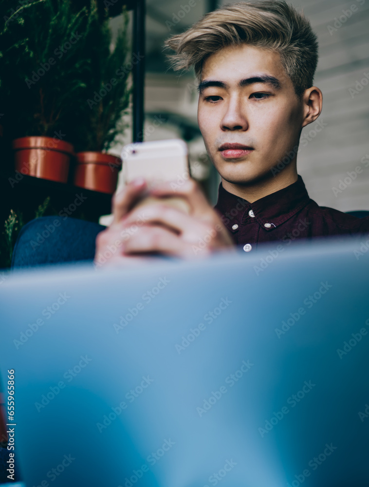 Poster new generation of millennial using high speed internet connection on smartphones for communication