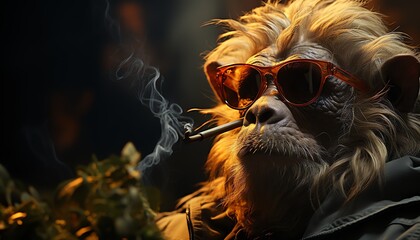 a smoking monkey wearing glasses - Powered by Adobe