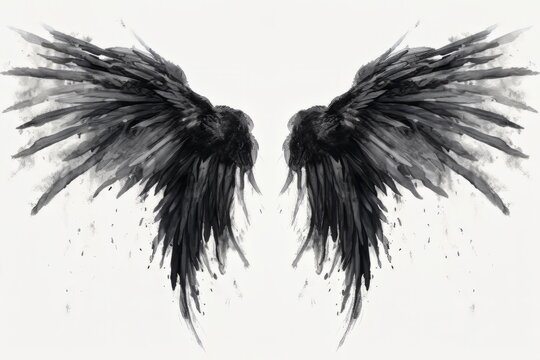 A pair of wings, like from a bird or angel, in a messy grunge artistic illustration style. Generative AI.
