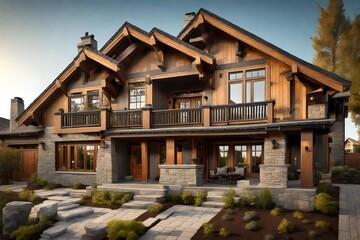 Fototapeta premium House with a craftsman-style exterior and wooden beams