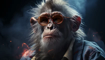 Schilderijen op glas a smoking monkey wearing glasses © greenleaf