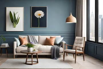 Composition with spring flowers in a cozy living