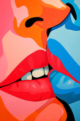 Generative AI illustration of kissing lips close up macro