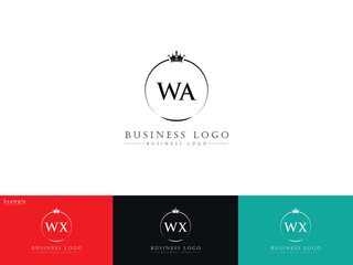 Alphabet Letters WA Logo Icon, Minimal WA aw Crown Logo Template - obrazy, fototapety, plakaty
