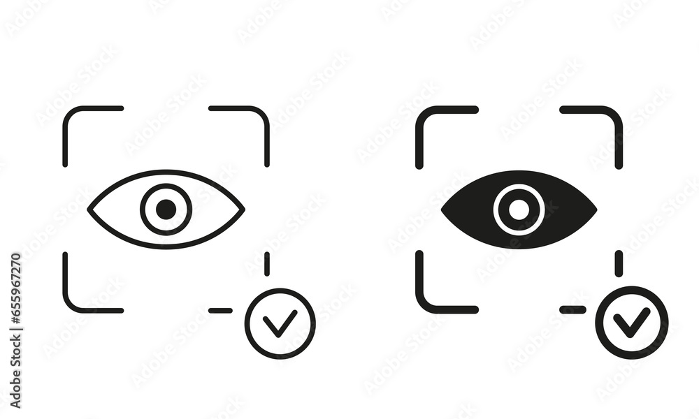 Poster iris recognition for biometric identification sign. retina scanner. eye scan id line and silhouette 
