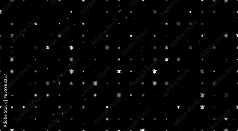 Poster template animation of evenly spaced bell symbols of different sizes and opacity. animation of transp