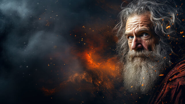 Background illustration of apostle John in island of Patmos being inspired by the Holy Spirit to write the book of Revelation Generative AI