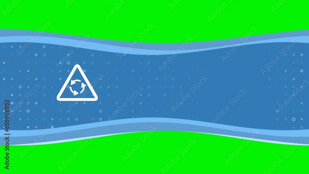 Poster animation of blue banner waves movement with white roundabout symbol on the left. on the background 