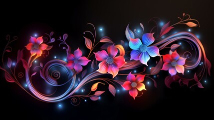 Treble clef colorful flowers Ornament horizontal illustration