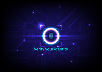 Verify your identity concept. HUD digital futuristic user interface finger scan. High tech protection glowing screen.  Vector cyber space fingerprint scanning identification