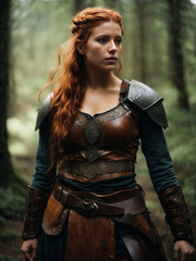 Photography of redhead viking woman in a forest