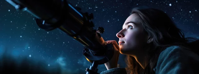Fotobehang Astronomer looks at the night sky through a telescope © MP Studio