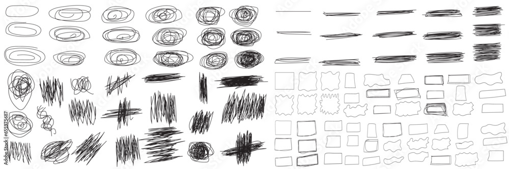Aufkleber abstract set of sketch lines geometric element. hand drawn pen lines doodle sketches geometric lines
