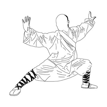 ' A vector sketch illustrates the dynamic kung fu 'horse stance,' showcasing a martial artist's lower body strength and balance
