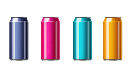 Collection set of aluminum beverage drink soda cans in various colors isolated