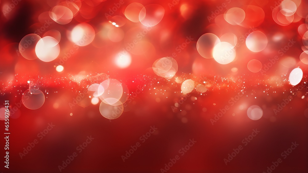 Poster red bokeh background with blurred lights and sparkles