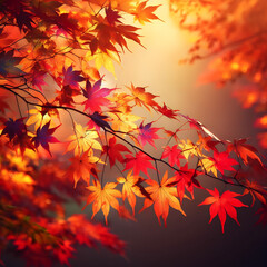 Naklejka na ściany i meble Autumn leaves illuminated by the sun 