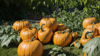 orange pumpkins at an outdoor farmers market. pumpkin patch.