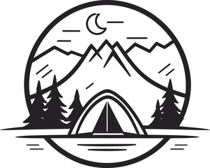 tent camping logo vector line style