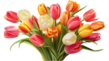 Colorful bouquet of tulips isolated on transparent or white background