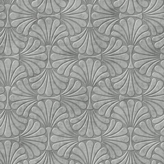 Ornate silver metallic plate with embossed art deco floral elements.  Abstract geometric leaves and flowers vintage design. Seamless repeating pattern. Great as a texture or background.