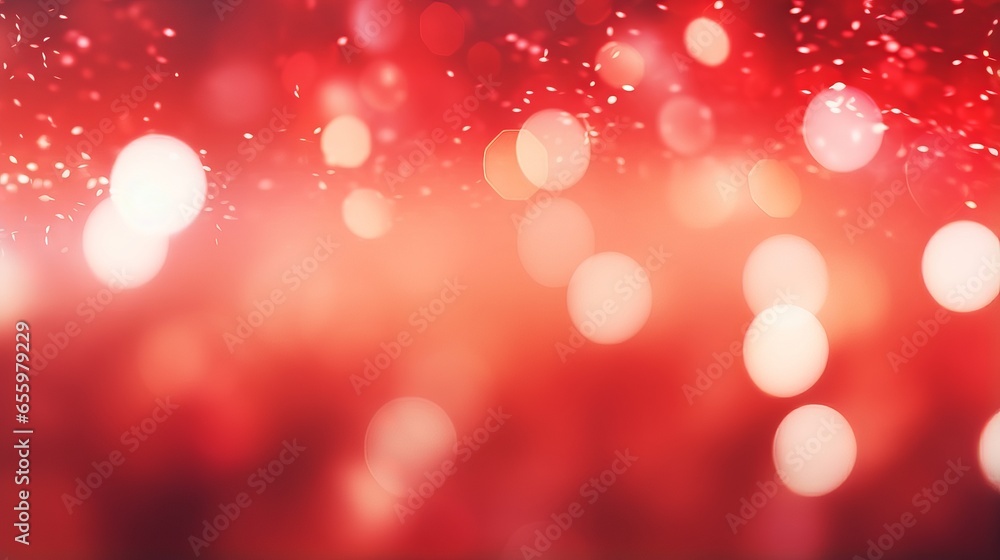 Poster red bokeh background with blurred lights and sparkles