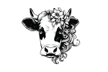 Blossom Bovine: Floral Cow Farm Animals Vector Illustration