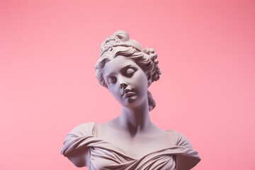 A beautiful Greek female statue against a soft pink background. Created with generative AI tools
