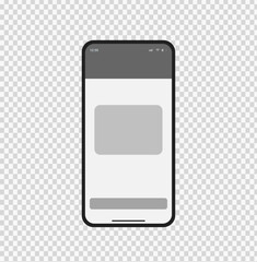 Smartphone mock up with interface post on app. Social media mobile app page template. Design of the tape profile. Vector illustration on transparent background.