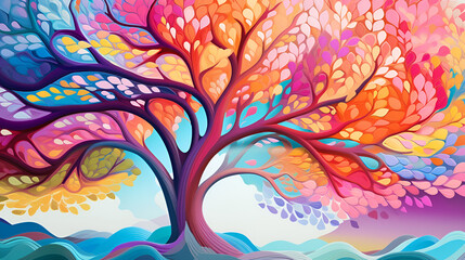 abstract tree with flowers