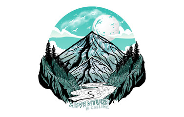 Adventure is calling outdoor hand-drawn t shirt print illustration