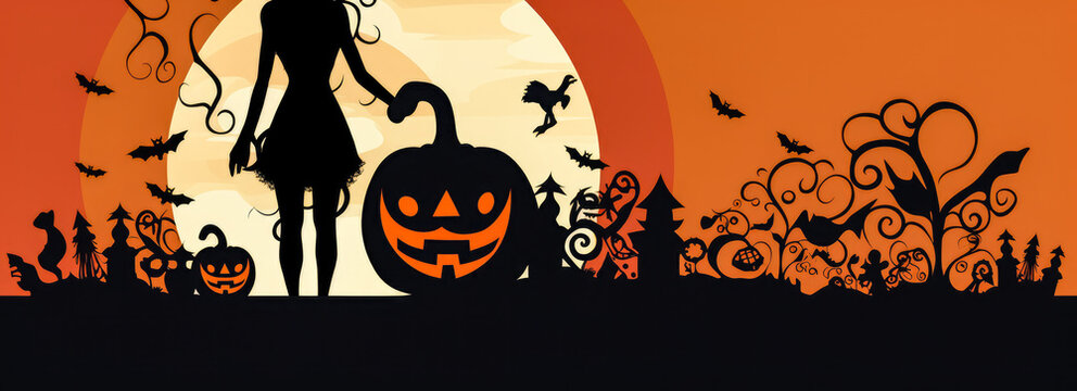 Halloween banner with spooky silhouettes