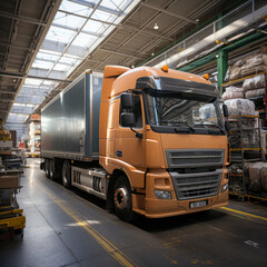 Trucks are loaded and unloaded at the warehouse.  transportation concept. logistic and service style. square