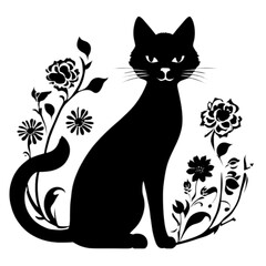 Black metal silhouette stencils cat on a white background. AI-Generated.