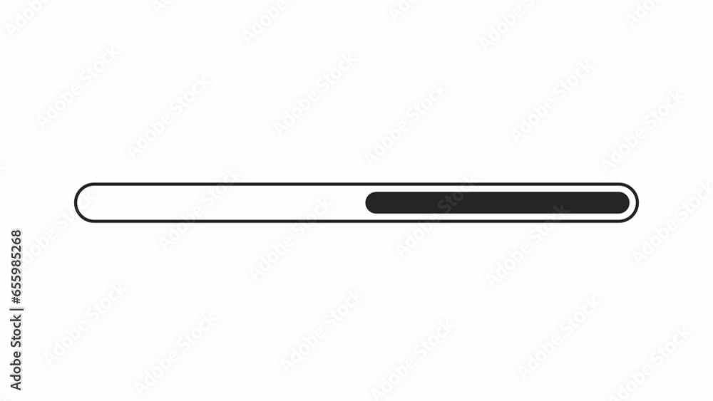 Poster lessening progress bar black and white loading animation. reduce, narrow loading bar outline 2d cart