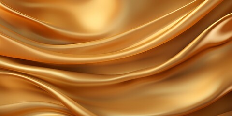 Fototapeta premium Silk golden cloth texture background, shiny satin curtain with waves and silver glitters and shine.