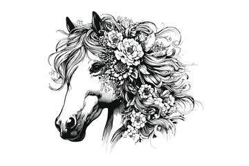 Elegant Equine Beauty: The Graceful Floral Horse - A Stunning Vector Artwork
