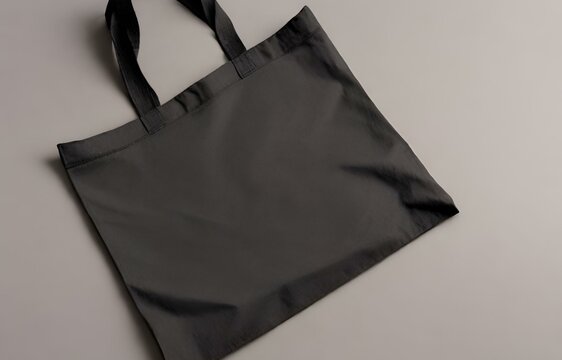Generative AI Craft, Stylish Empty Black Tote Bag Mockup Against a Subtle Grey Backdrop