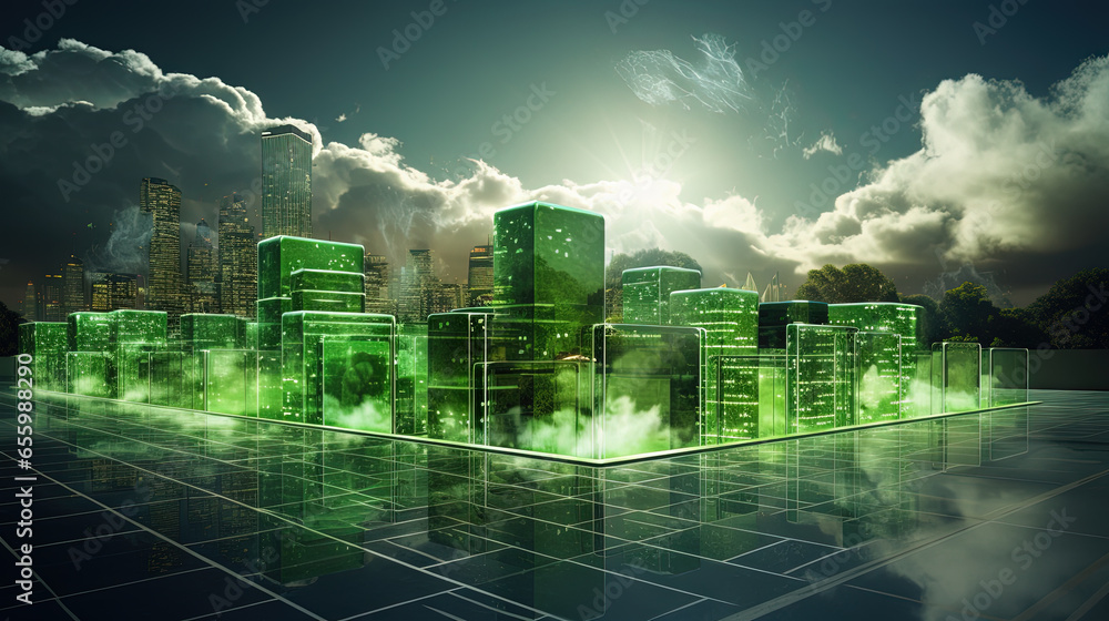 Aufkleber concept of a digital city with cloud connections. futuristic network in the clouds.