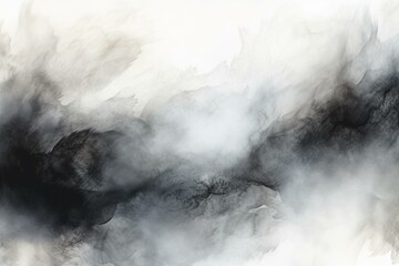 Abstract black watercolor background with stormy waves and spray, painted texture of blurred white fog or haze. Generative AI - obrazy, fototapety, plakaty
