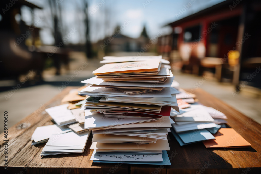 Poster a close-up of hands holding a stack of handwritten letters, symbolizing the emotional support exchan