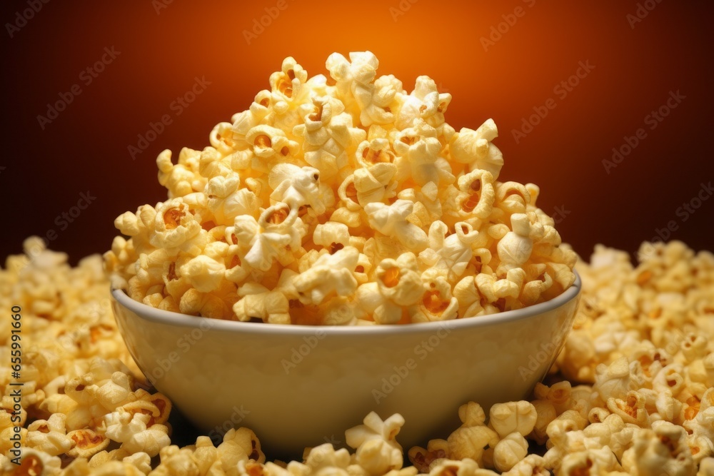 Poster appetizing popcorn. background with selective focus and copy space