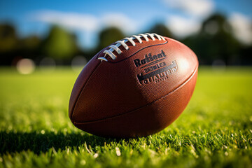 American football ball. Background with selective focus and copy space