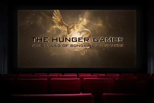 The Hunger Games The Ballad of Songbirds and Snakes movie in the cinema. Watching a movie in the cinema. Astana, Kazakhstan - September 8, 2023.