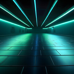 corridor in a modern building with neon lights