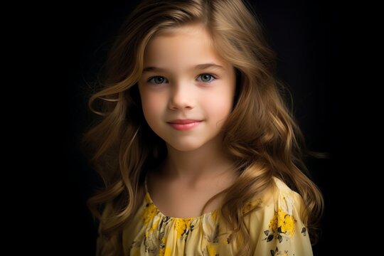 Portrait of a beautiful little girl. Studio shot. Black background.
