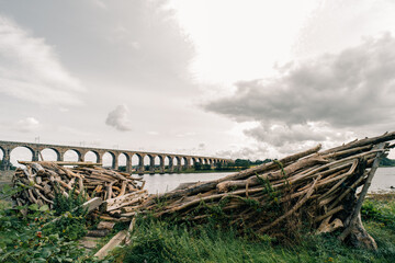 The Royal Border Bridge at spanning the river Tweed at Berwick on Tweed near the border with...