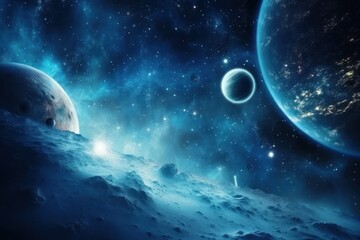 Obraz premium cosmic sky with planets and stars in blue tones